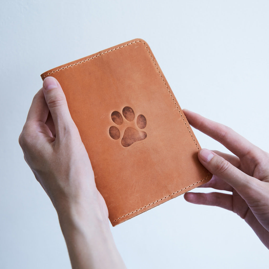 Leather cover for a veterinary passport Paw