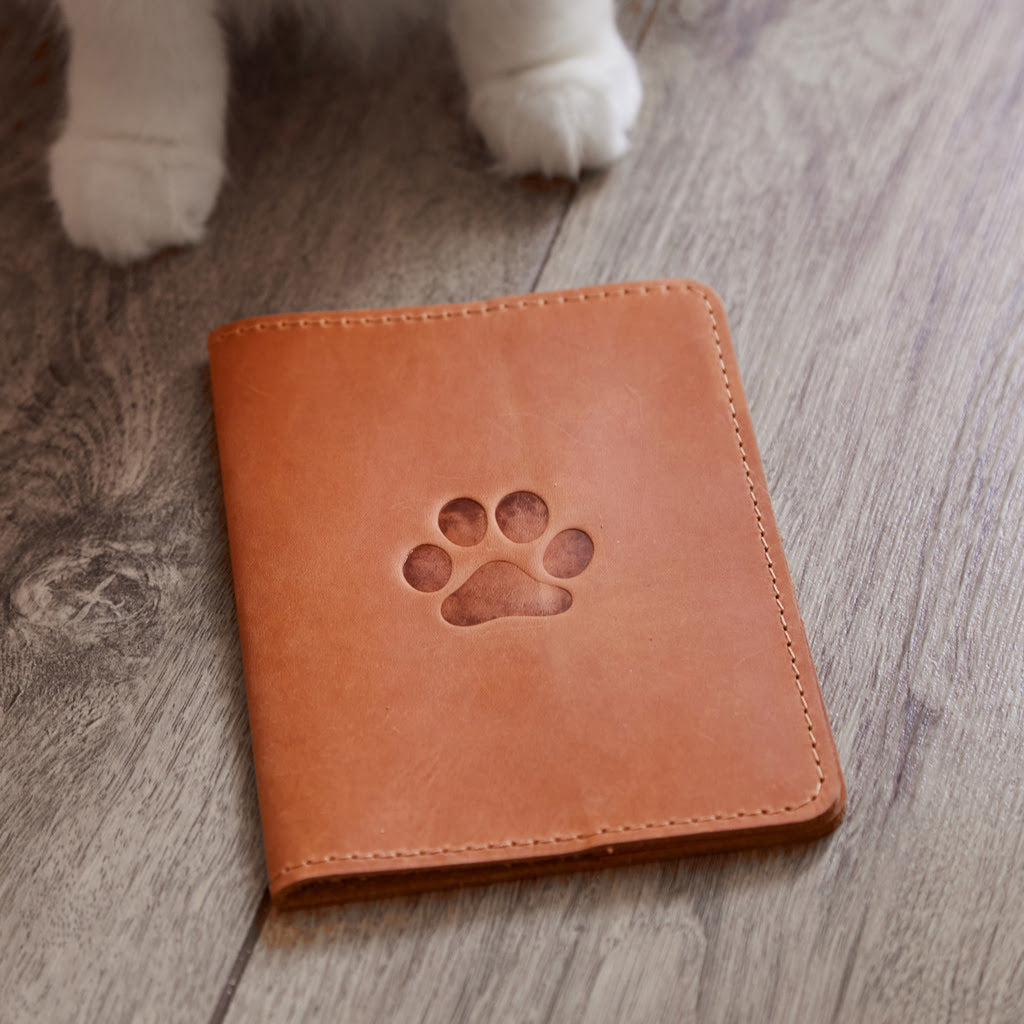 Leather cover for a veterinary passport Paw