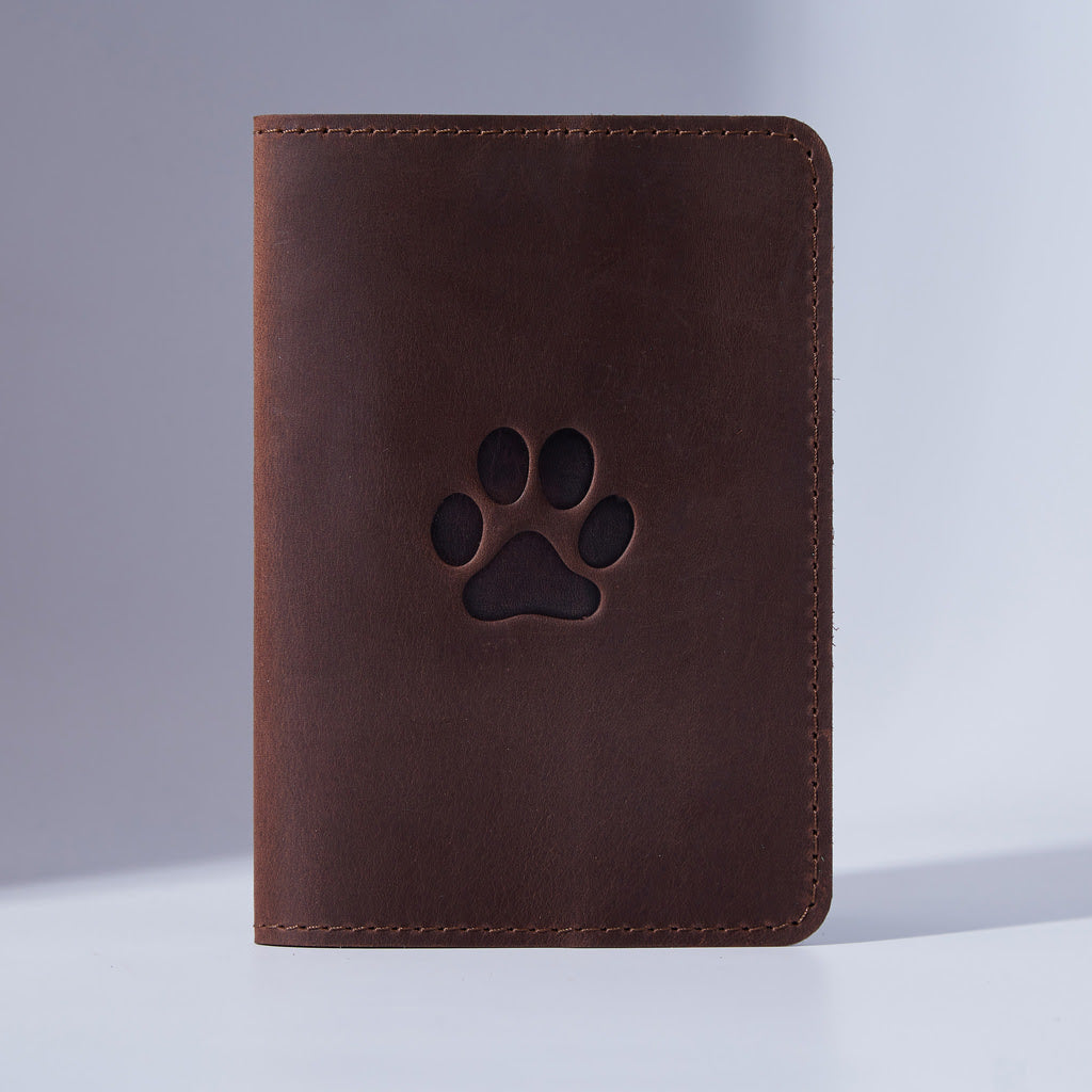 Leather cover for a veterinary passport Paw