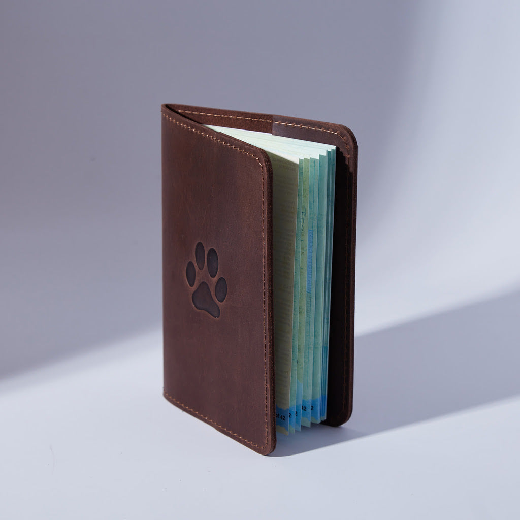 Leather cover for a veterinary passport Paw