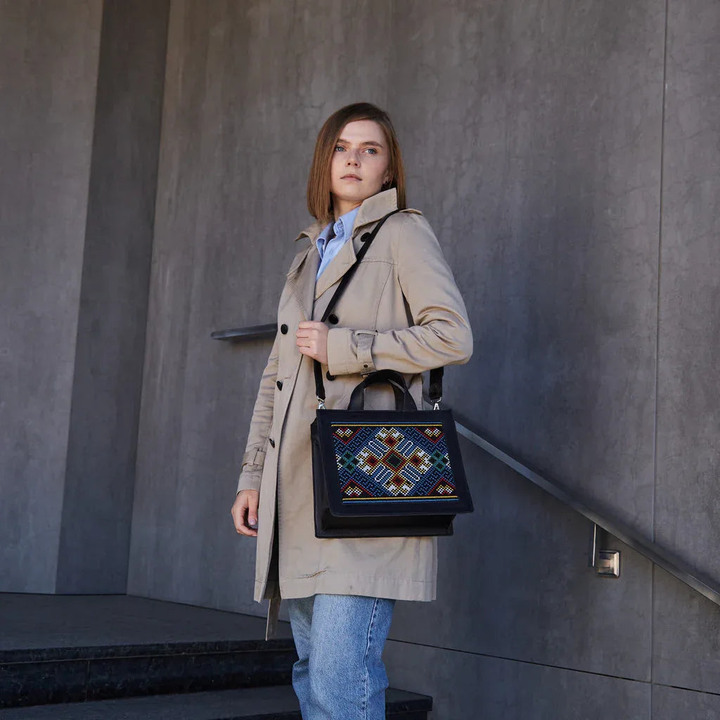 PRE-ORDER 🏷️ Women's genuine leather bag with ornament Berehynia - INCARNE® Global