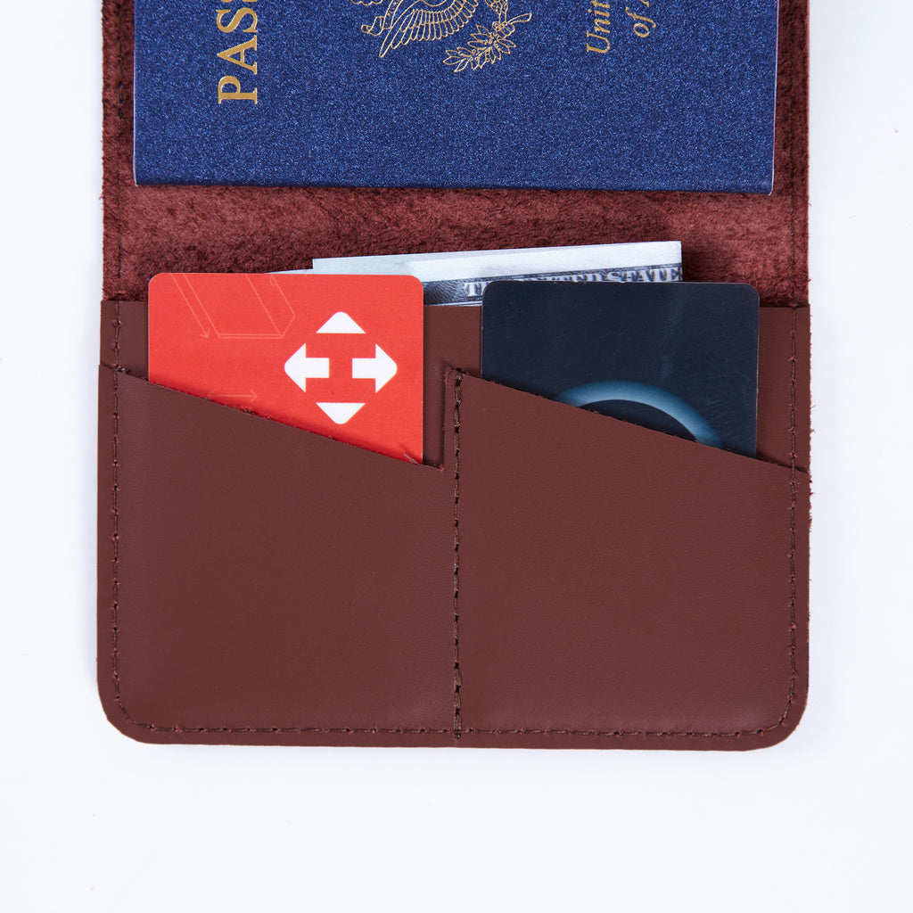 Smart Journey Classic Leather Passport Cover for Travel with AirTag and Cards Holders