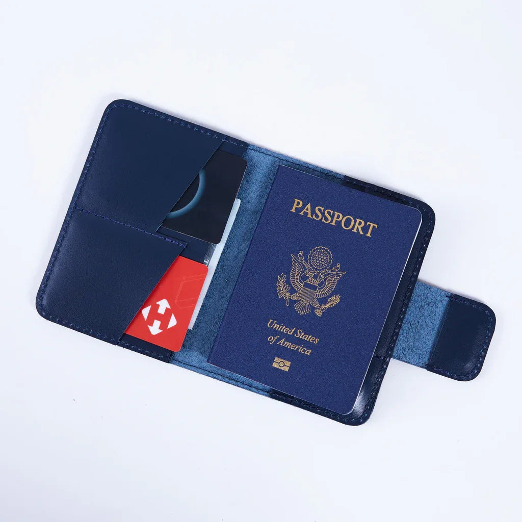 Smart Journey Classic Leather Passport Cover for Travel with AirTag and Cards Holders - INCARNE® Global