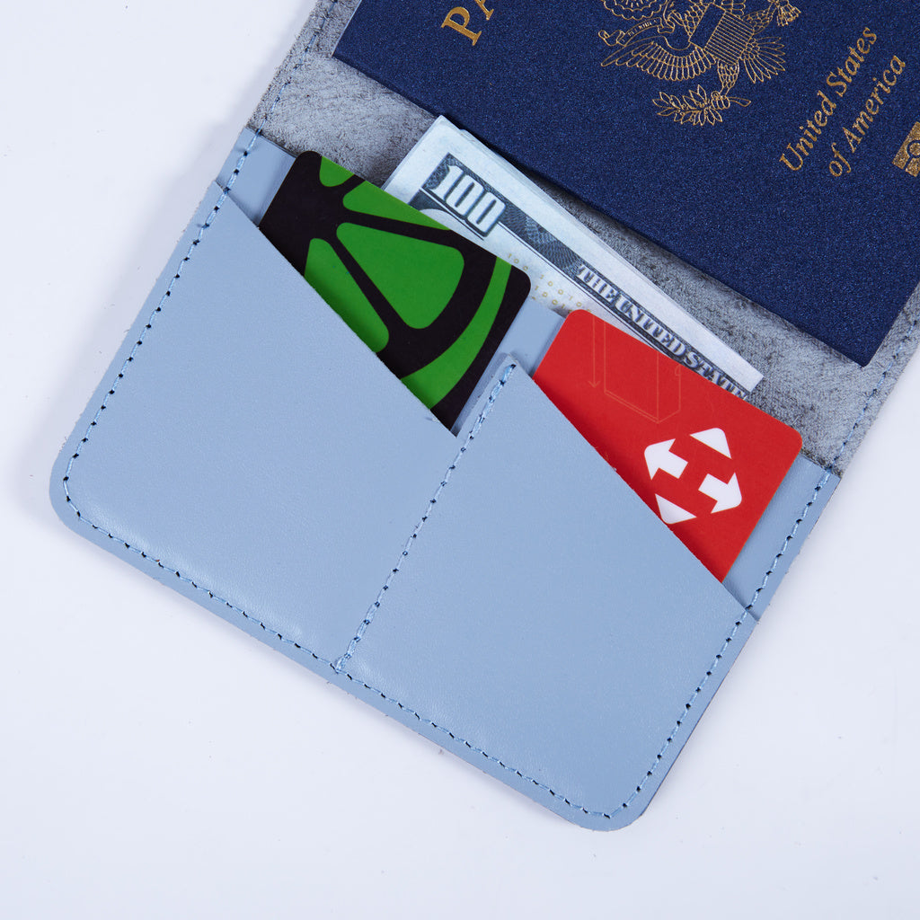 Smart Journey Classic Leather Passport Cover for Travel with AirTag and Cards Holders