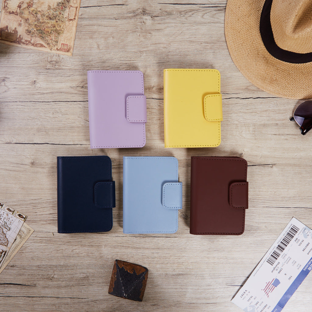 Smart Journey Classic Leather Passport Cover for Travel with AirTag and Cards Holders