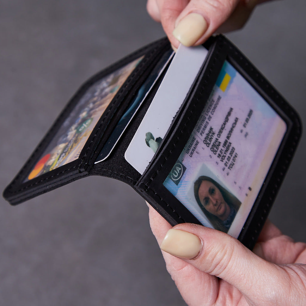 Leather holder for ID card and driver's license