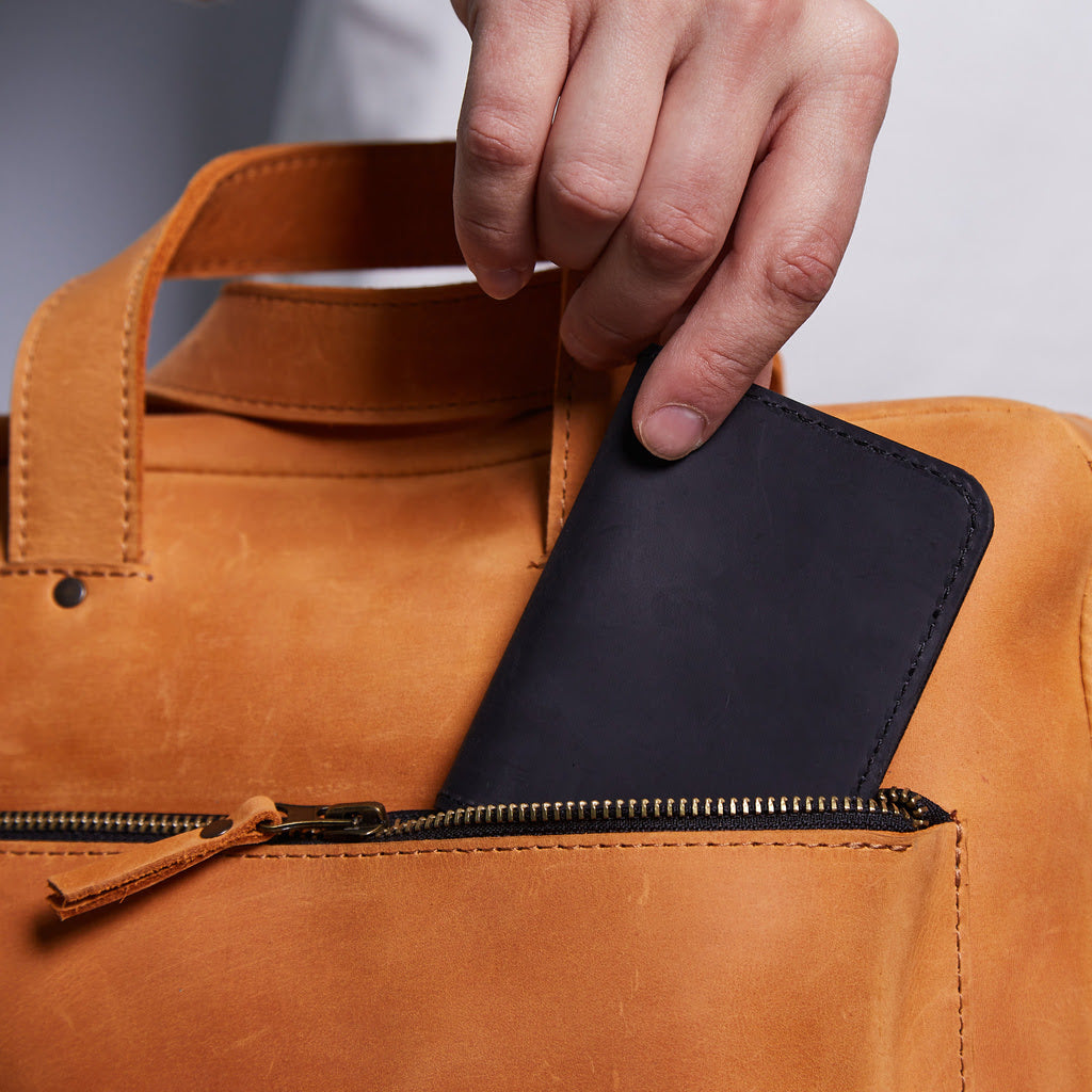 Leather holder for ID card and driver's license