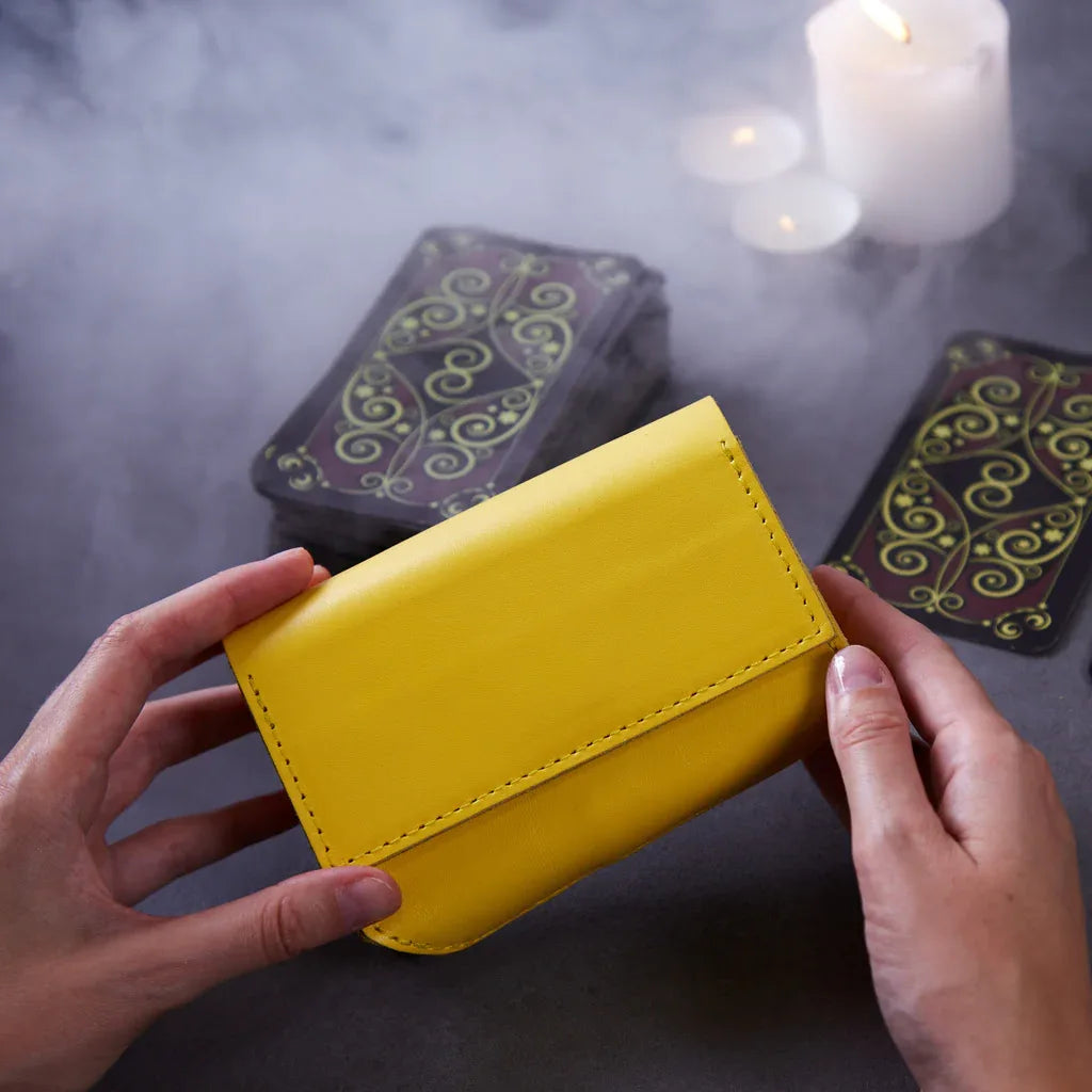 Horizontal tarot bag with magnetic clasp made from classic leather - INCARNE® Global