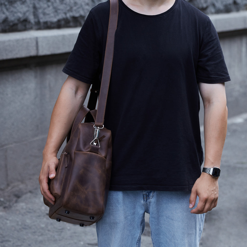 New Traveller Bolso de viaje y diario grande de piel