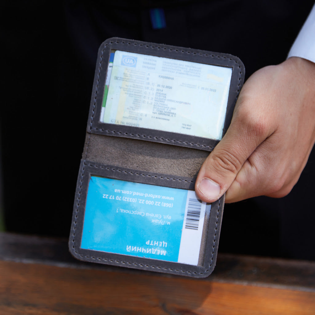 Leather holder for ID card and driver's license