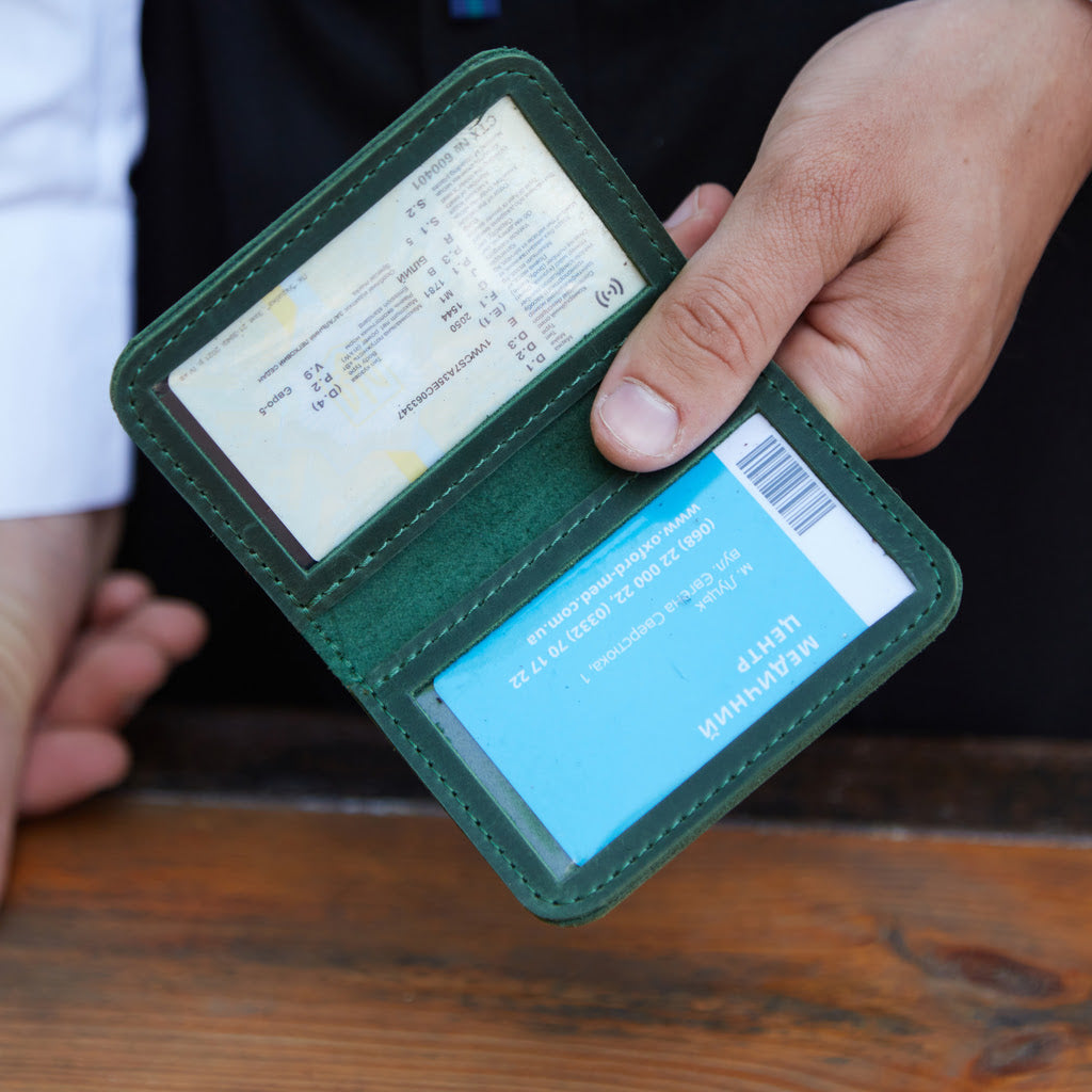Leather holder for ID card and driver's license