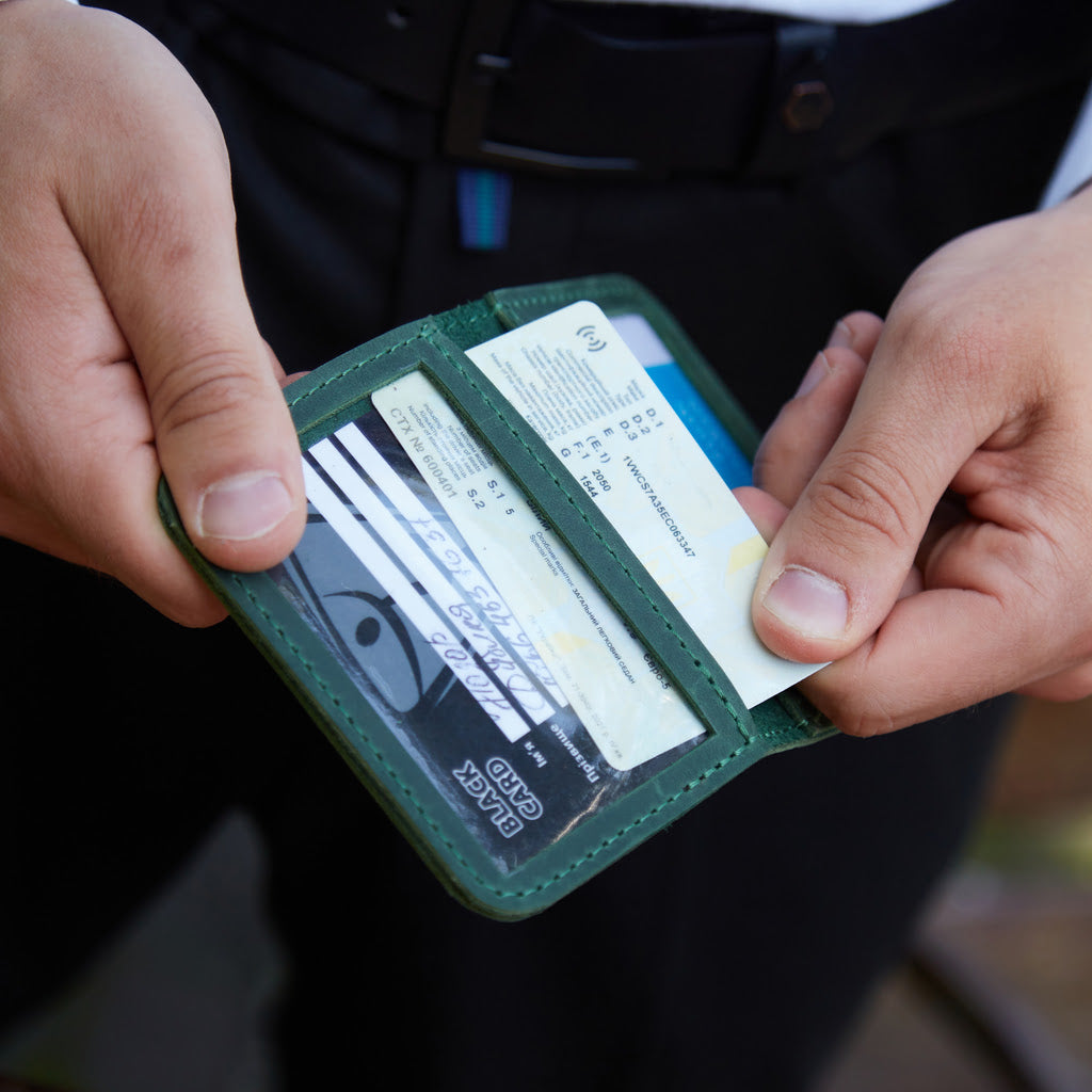 Leather holder for ID card and driver's license