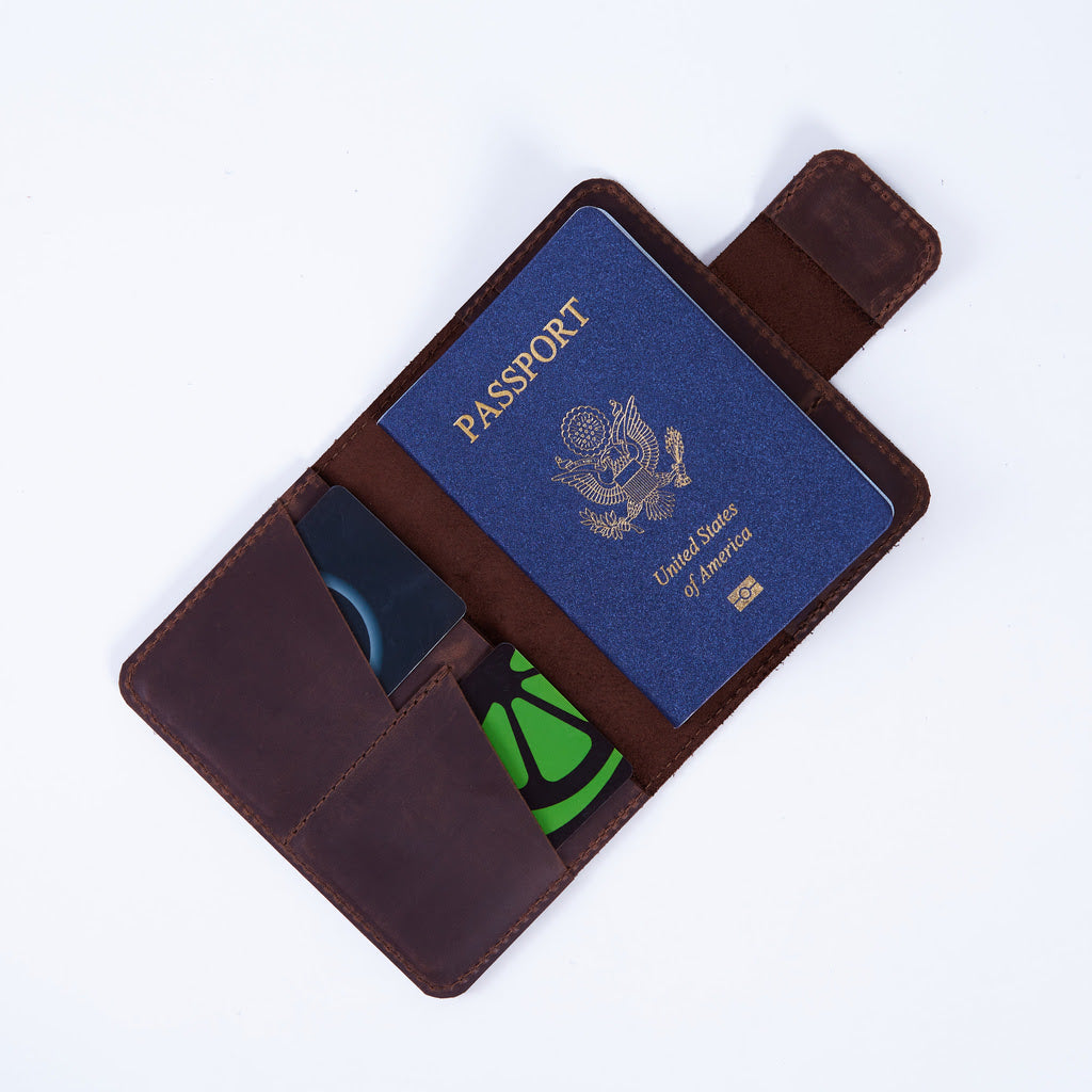 Étui pour passeport Smart Journey pour voyager avec AirTag et porte-cartes en cuir vintage