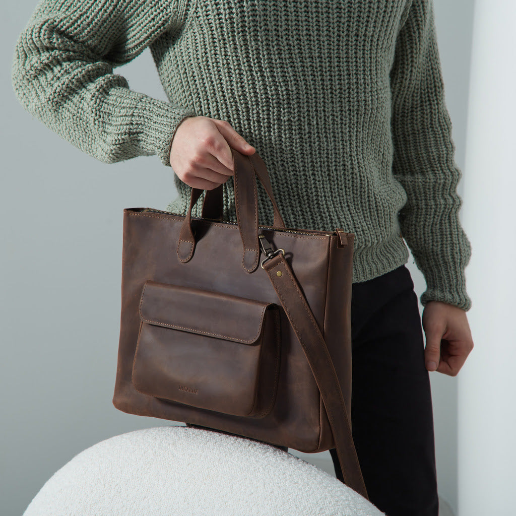 Bolso convertible de cuero para computadora portátil Voyager